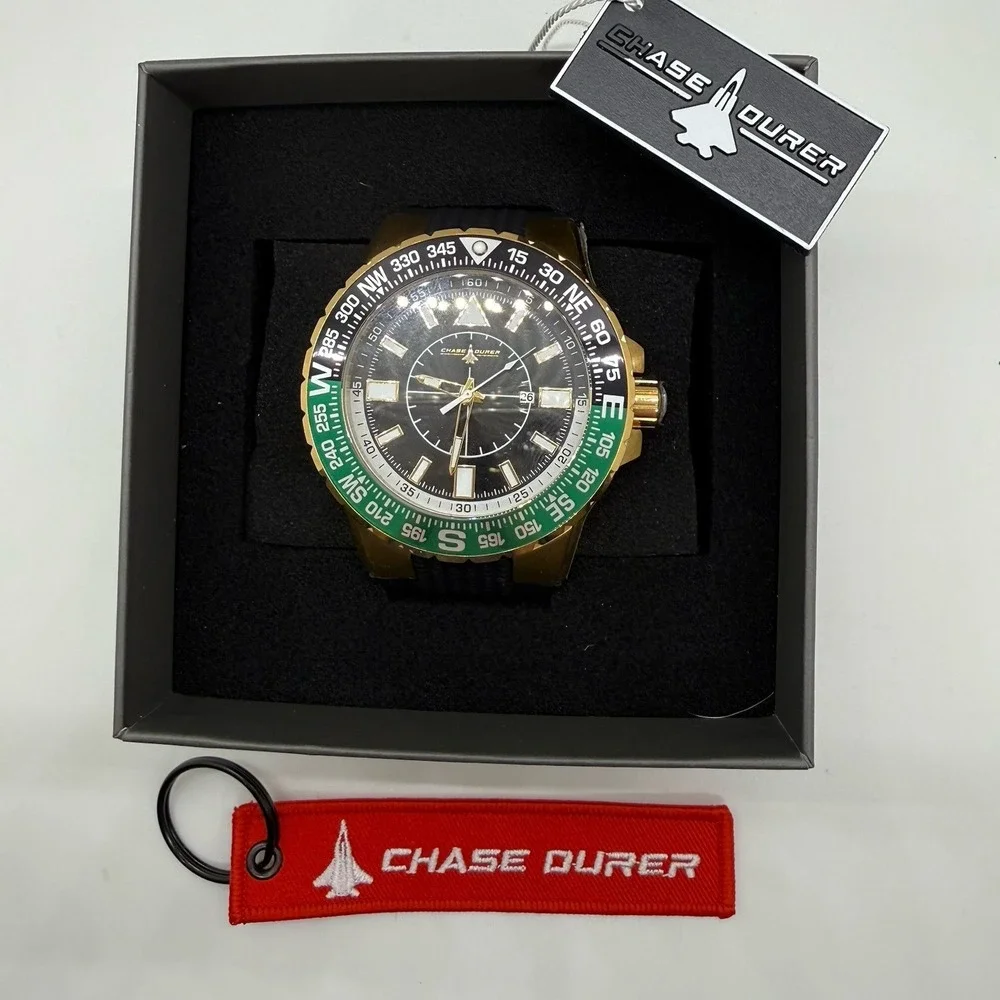 Chase Durer By Invicta Black Dial Rubber Strap Gold Watch Men's - CDW-0105‎